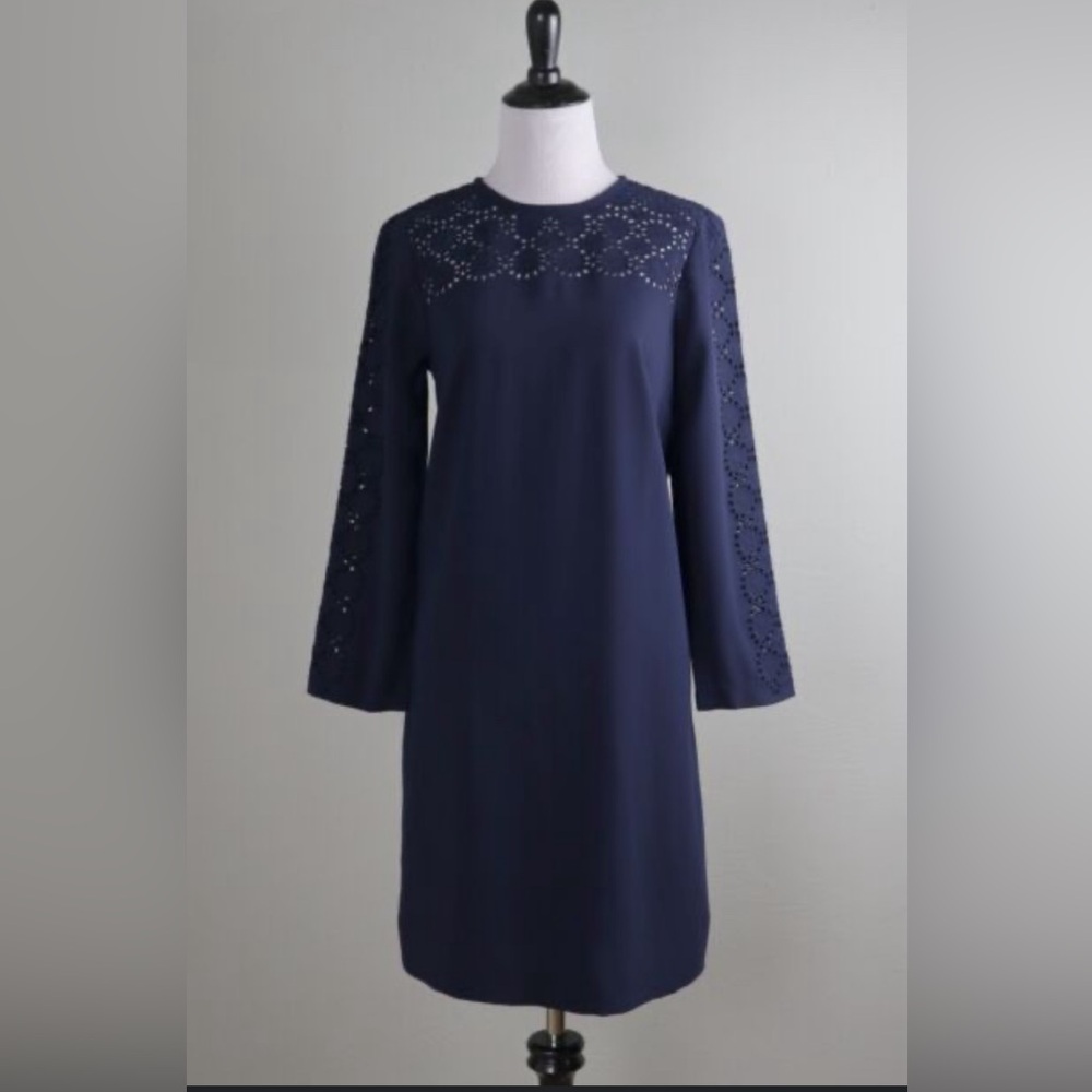 J. Crew Eyelet Sleeve Shift Dress - Sz 12 - Navy - EUC